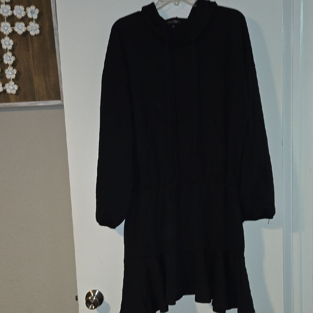Black Hooded Casual Dress